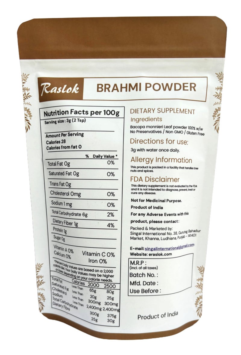 Raslok Pure Brahmi Powder | Bacopa Powder | Promotes Hair Growth (3.52 oz.) - Image 3